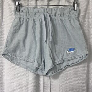 Nike Shorts Youth Large Heather Blue/Blue Logo White Swoosh 100% Cotton EC